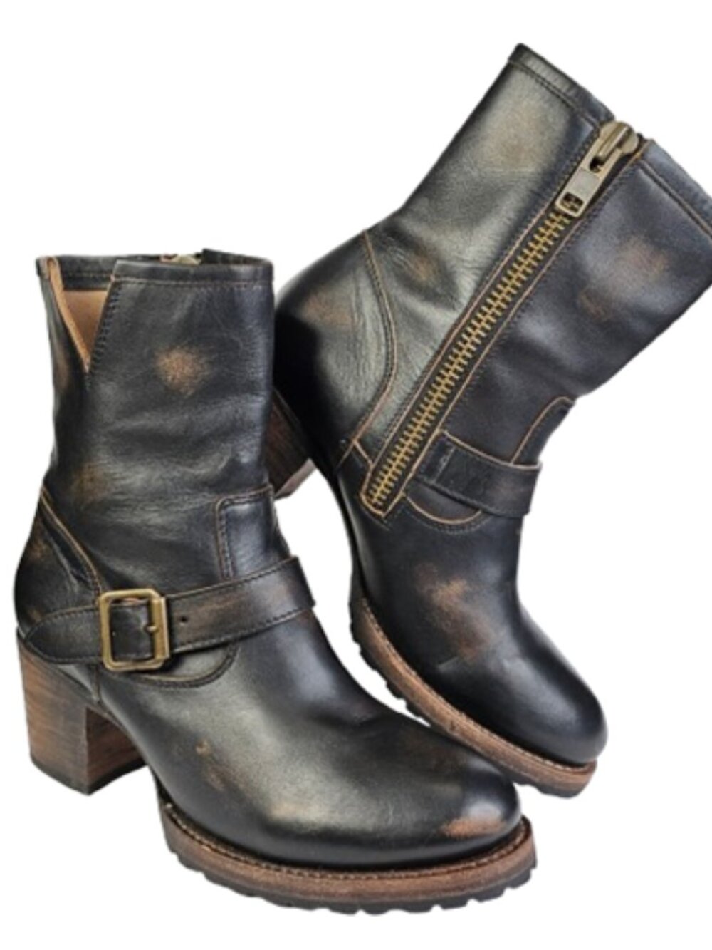Freebird by Steven Carlito Black Distressed Buckle Strap Leather Moto Boots US 9